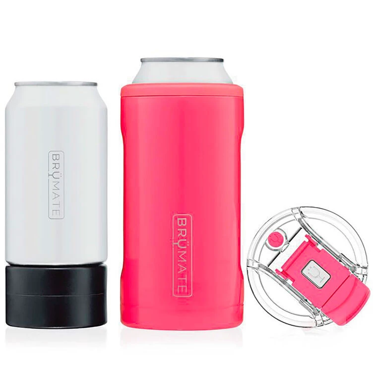 BruMate Neon Pink Stainless Steel 3-in-1 Can Cooler, 12/16 Oz. 3 BruMate Neon Pink Stainless Steel 3-in-1 Can Cooler, 12/16 Oz.