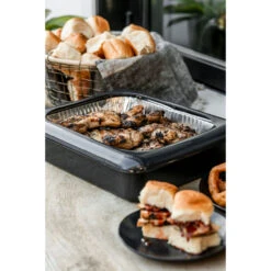 Charcoal Fancy Panz Rectangle Foil Pan 2-in-1 Deep Serving Tray 7 Charcoal Fancy Panz Rectangle Foil Pan 2-in-1 Deep Serving Tray -Hallmark Gray Rectangle Serving Tray With Lid for Foil Pans FPD03 03