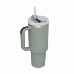 Green Insulated Stainless Steel Travel Mug With Straw, 40 Oz.