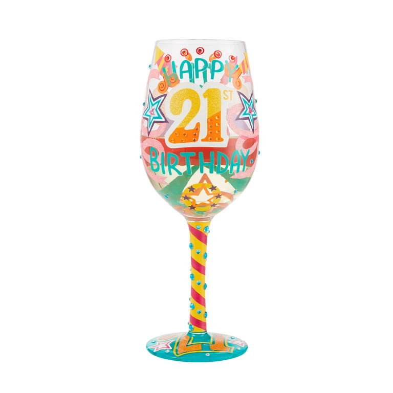 Lolita Happy 21st Birthday Handpainted Wine Glass, 15 Oz. 3 Lolita Happy 21st Birthday Handpainted Wine Glass, 15 Oz.