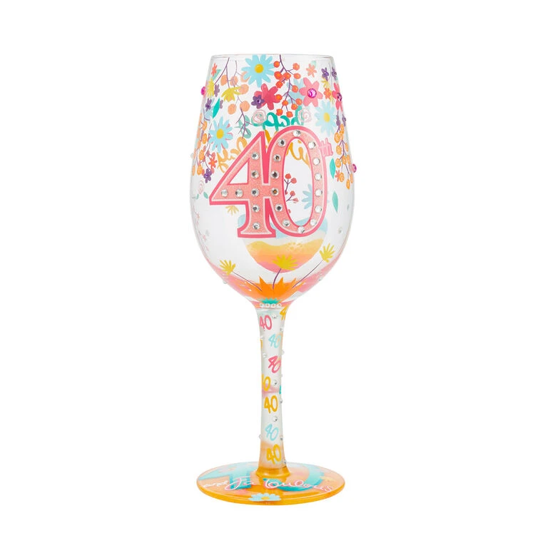 Lolita Happy 40th Birthday Handpainted Wine Glass, 15 Oz. 3 Lolita Happy 40th Birthday Handpainted Wine Glass, 15 Oz.