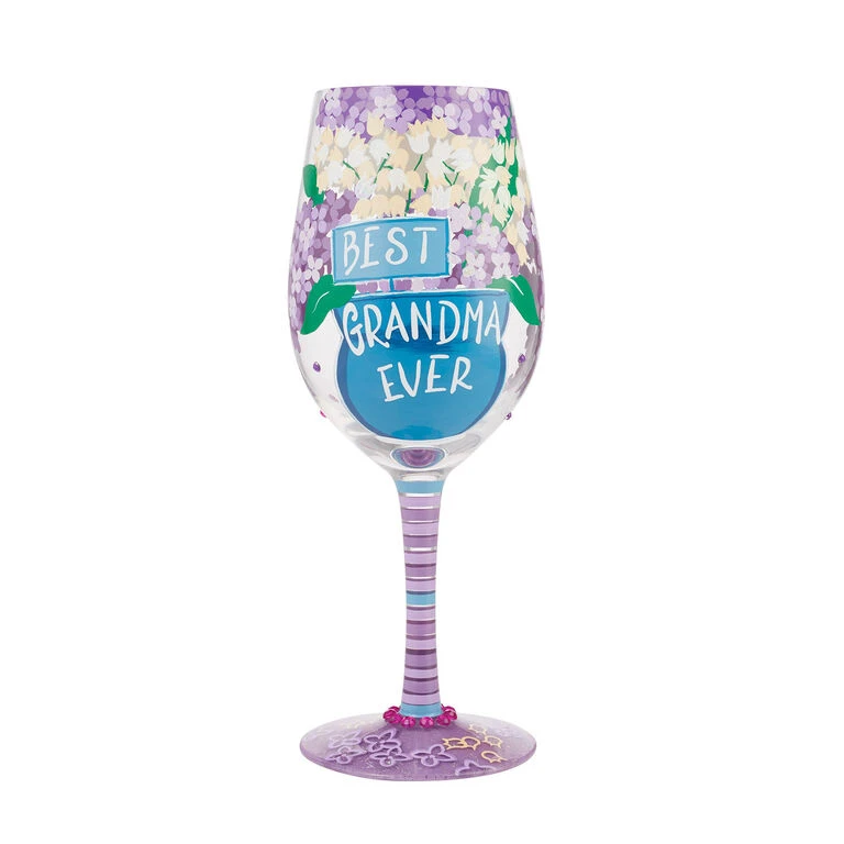 Lolita Best Grandma Ever Handpainted Wine Glass, 15 Oz. 3 Lolita Best Grandma Ever Handpainted Wine Glass, 15 Oz.