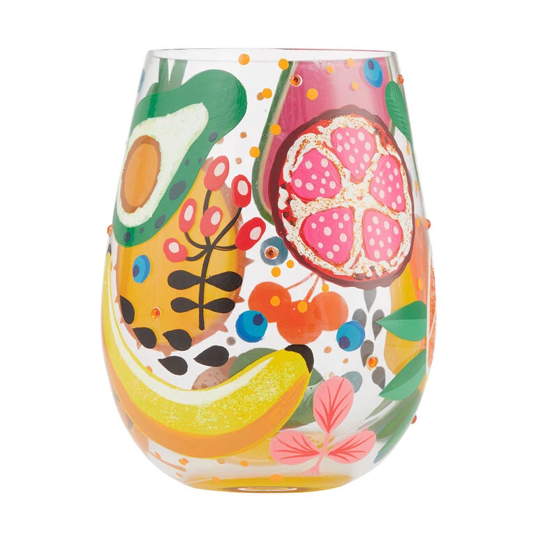 Lolita Tropical Fruit Handpainted Stemless Wine Glass, 20 Oz. 4 Lolita Tropical Fruit Handpainted Stemless Wine Glass, 20 Oz. - Image 2