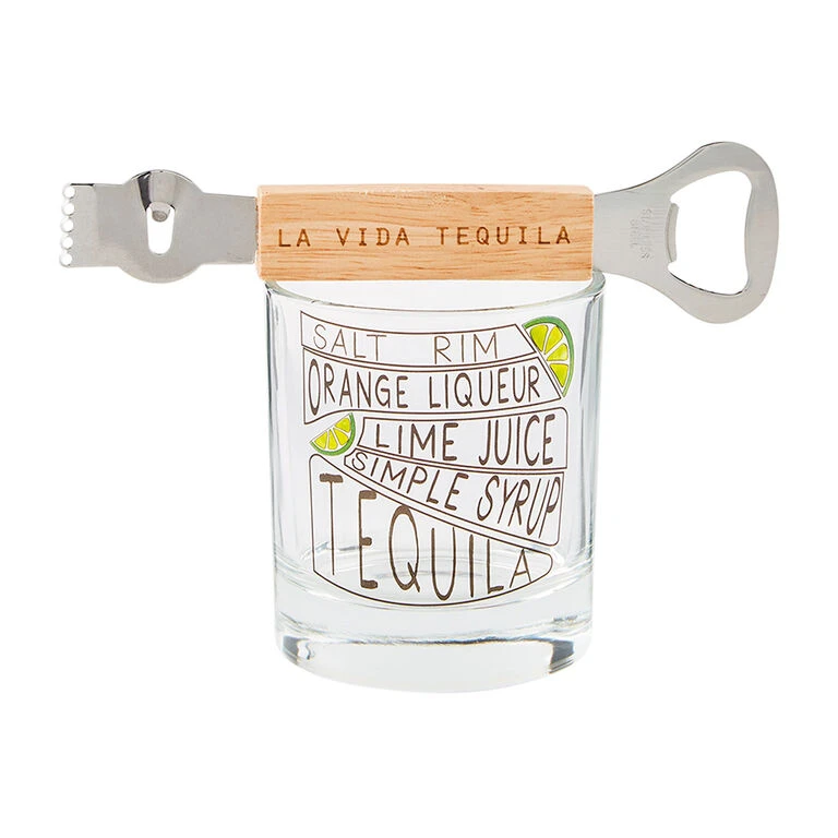Mud Pie La Vida Tequila Drink Recipe Glass With Bottle Opener 3 Mud Pie La Vida Tequila Drink Recipe Glass With Bottle Opener