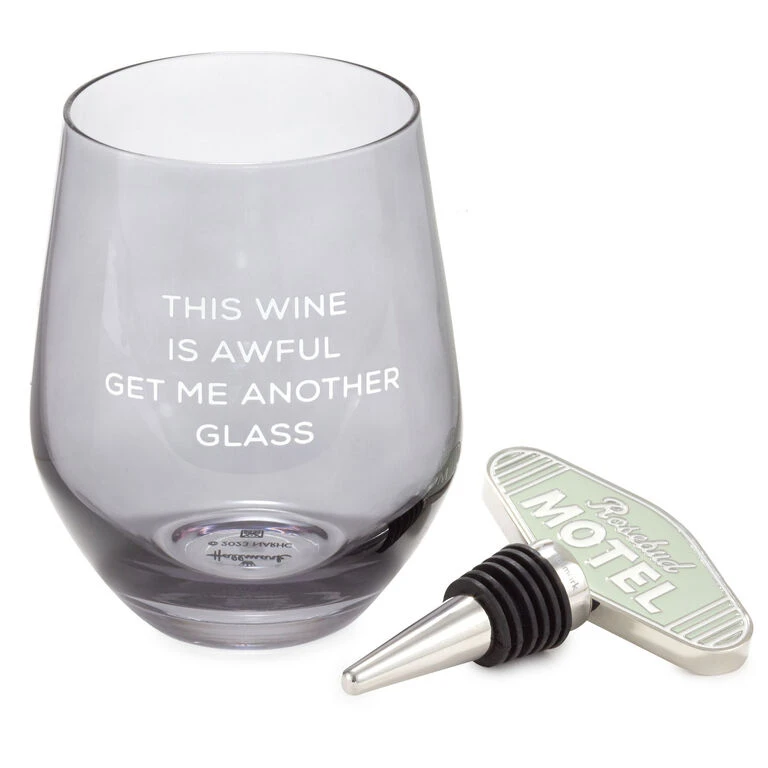 Hallmark Schitt's Creek® Stemless Wine Glass And Bottle Stopper, Set Of 2 2 Hallmark Schitt's Creek® Stemless Wine Glass And Bottle Stopper, Set Of 2