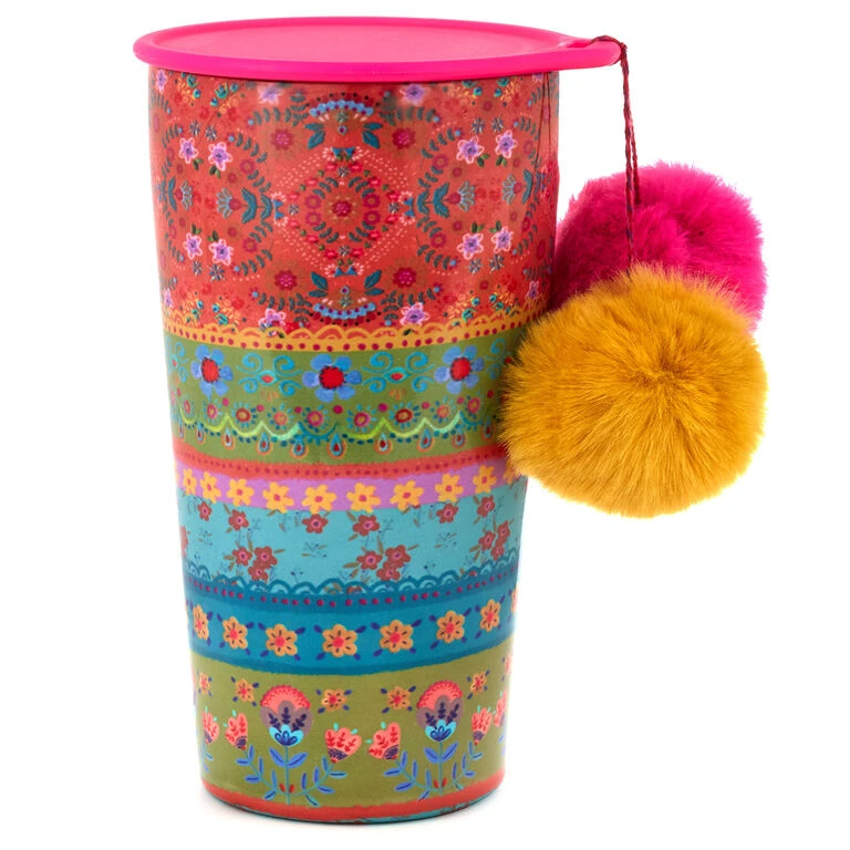 Natural Life Orange Borders Stainless Steel Pom-Pom Tumbler, 15 Oz. 3 Natural Life Orange Borders Stainless Steel Pom-Pom Tumbler, 15 Oz.
